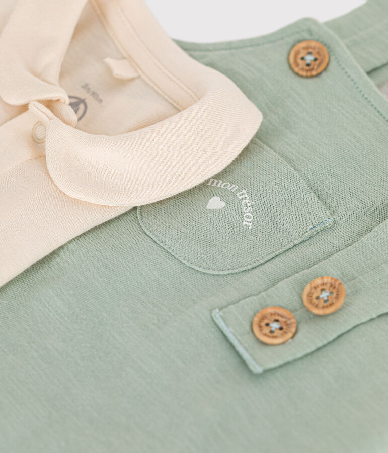 Ensemble salopette en jersey flamm&eacute; b&eacute;b&eacute; vert HERBIER