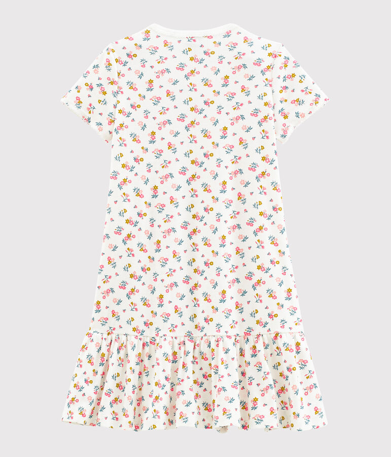 Chemise de nuit petite fille en c&ocirc;te blanc MARSHMALLOW/blanc MULTICO