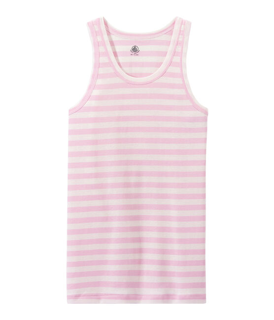 Débardeur femme en côte originale rayée rose BABYLONE/blanc MARSHMALLOW