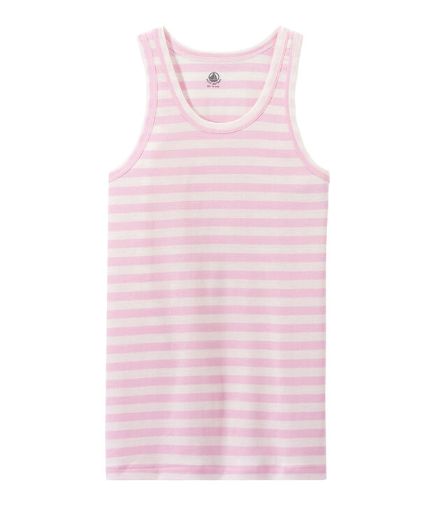 D&eacute;bardeur femme en c&ocirc;te originale ray&eacute;e rose/blanc