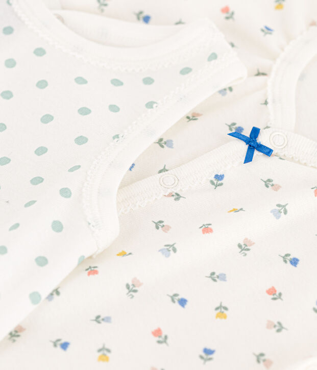 Lot de 2 combinaisons courtes fleurs en coton b&eacute;b&eacute; multicouleur