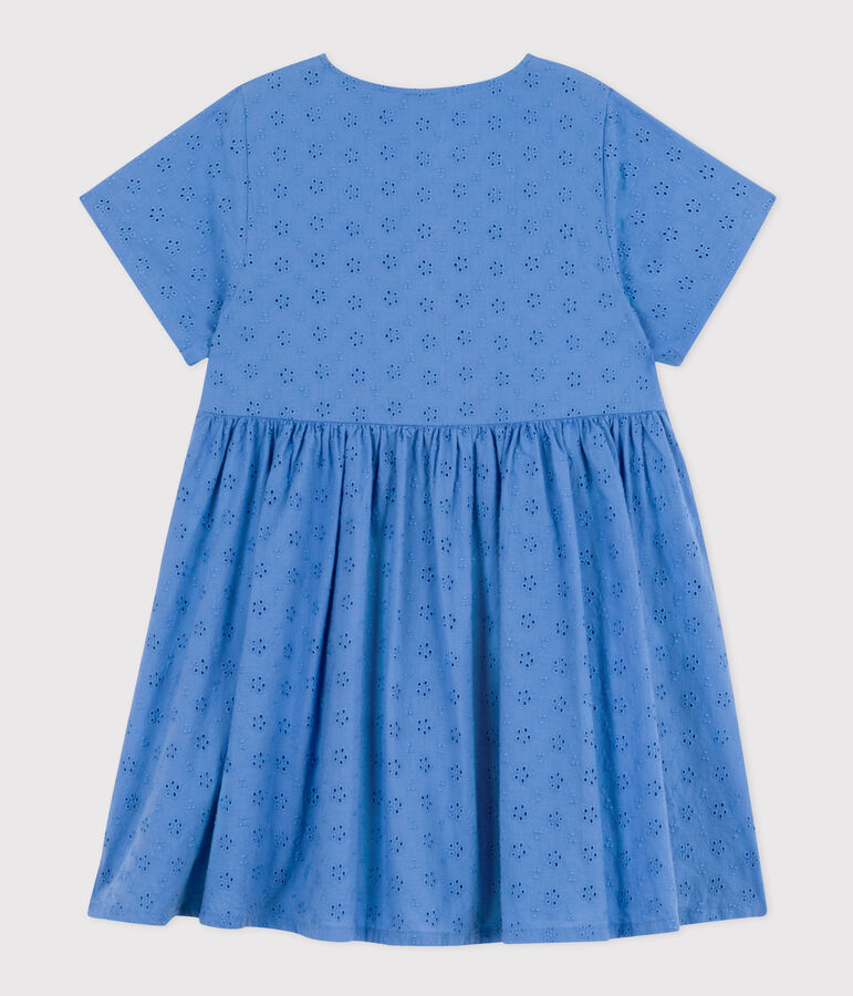 Robe manches courtes en broderie anglaise enfant fille bleu