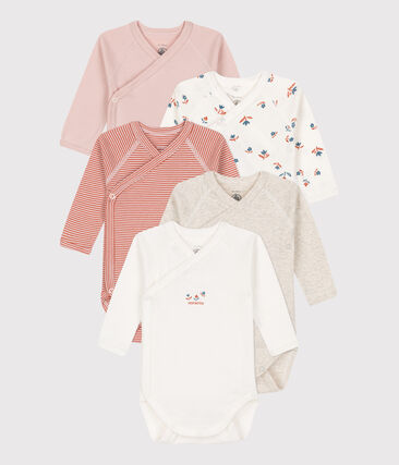 PETIT BATEAU - Lot de 5 bodies manches longues bébé en coton
