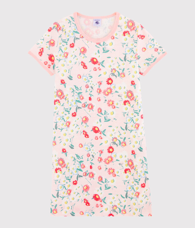 Chemise de nuit petite fille en c&ocirc;te blanc/multicouleur