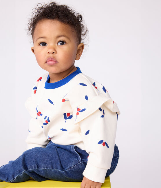 Sweatshirt bébé en coton imprimé baies à volants MILK/ MULTICO