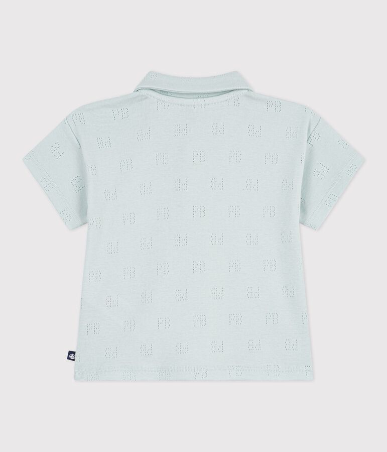 Polo b&eacute;b&eacute; en coton ajour&eacute; &agrave; manches courtes &agrave; motifs bleu