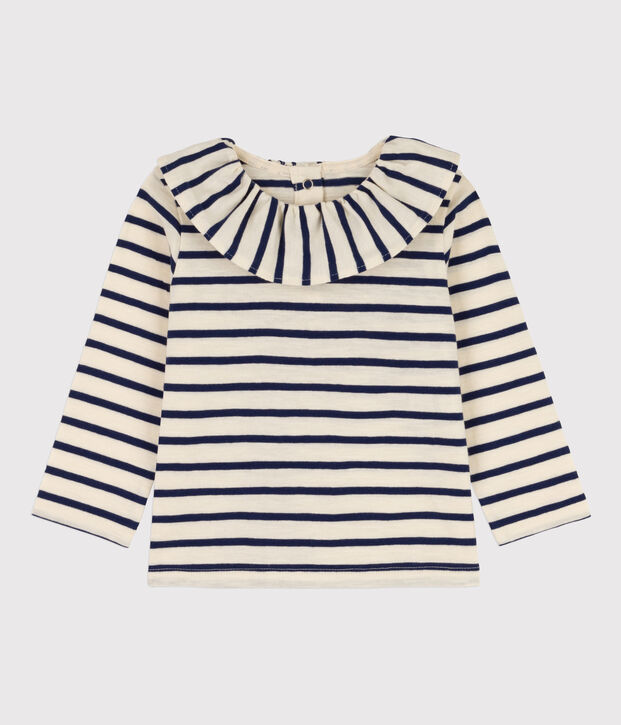 Blouse manches longues b&eacute;b&eacute; en jersey l&eacute;ger &eacute;cru/bleu