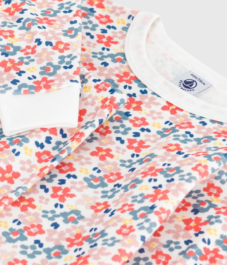 Pyjama enfant en coton  tr&egrave;s ajust&eacute; imprim&eacute; fleurs blanc/multicouleur