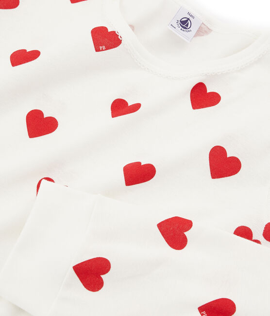Pyjama cœur fille - garçon en côte blanc MARSHMALLOW/rouge TERKUIT