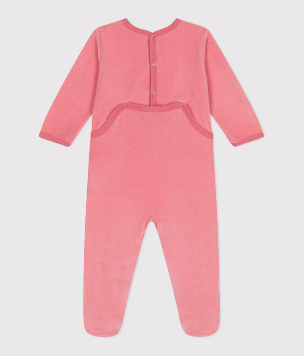 Pyjama b&eacute;b&eacute; en velours ouverture au dos rose