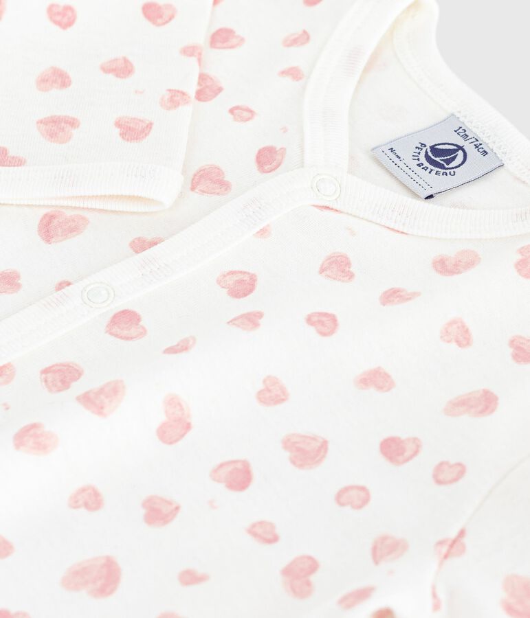 Pyjama b&eacute;b&eacute; en coton sans pieds imprim&eacute; blanc MARSHMALLOW/rose CHARME
