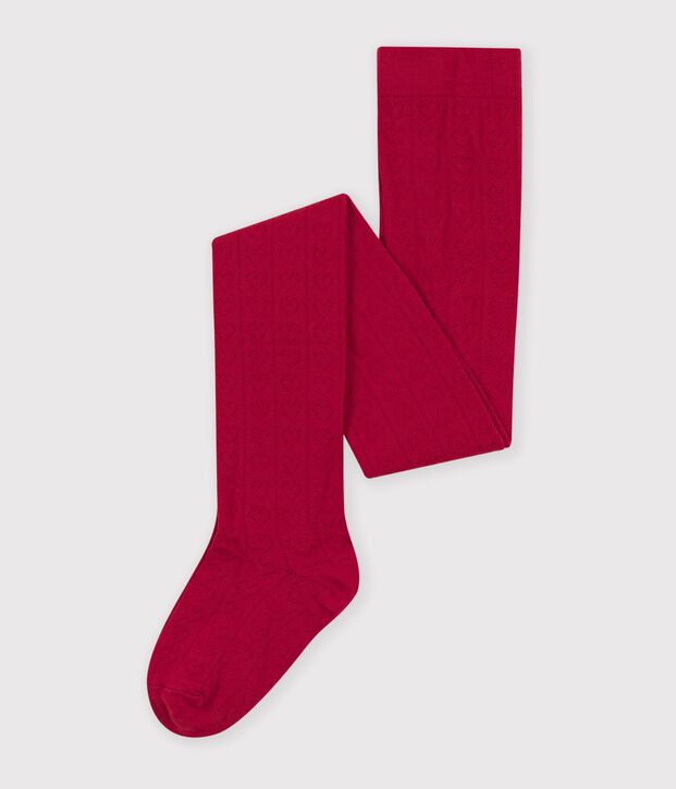 Collants enfant en coton ajour&eacute; c&oelig;urs rouge