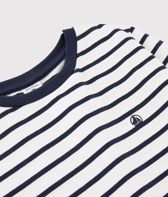 Tee-shirt marinière enfant garçon blanc MARSHMALLOW/bleu SMOKING