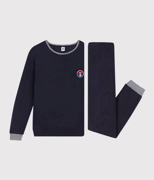 Pyjama en bouclette &eacute;ponge femme bleu marine
