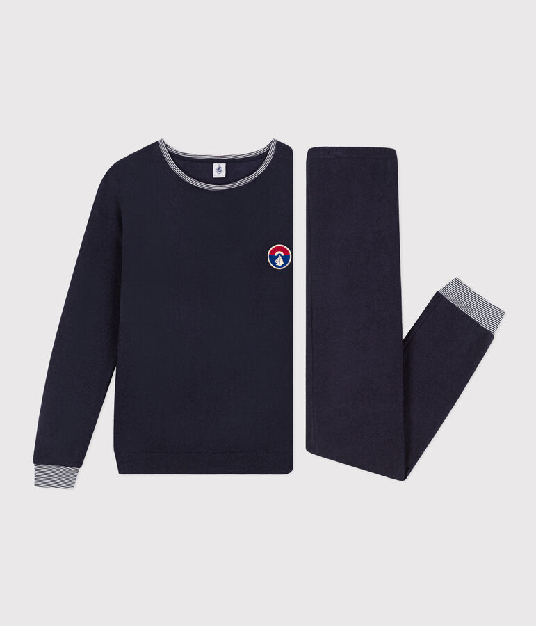 Pyjama en bouclette &eacute;ponge femme bleu SMOKING