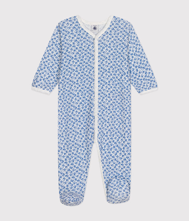 Pyjama imprim&eacute; fleurs en coton b&eacute;b&eacute; bleu/bleu