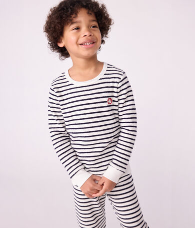 Pyjama enfant en coton &eacute;ponge &agrave; rayures