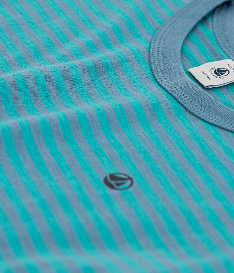 Tee-shirt ray&eacute; en coton enfant gar&ccedil;on vert LAVIS/bleu VERDE