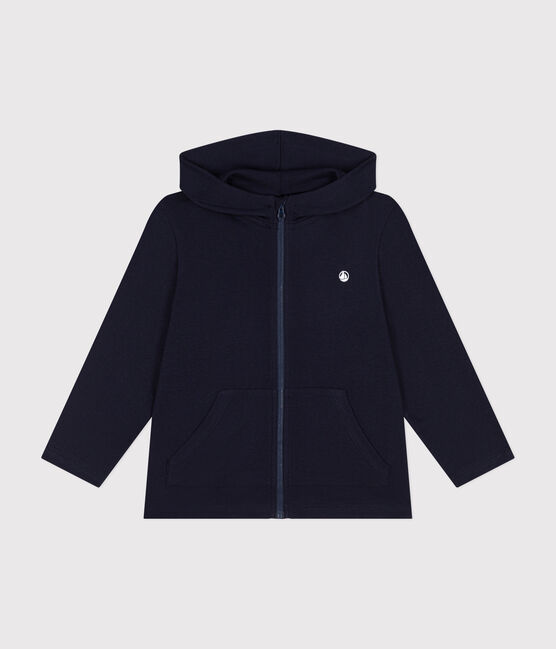 Sweatshirt zippé à capuche en cote enfant garçon bleu SMOKING