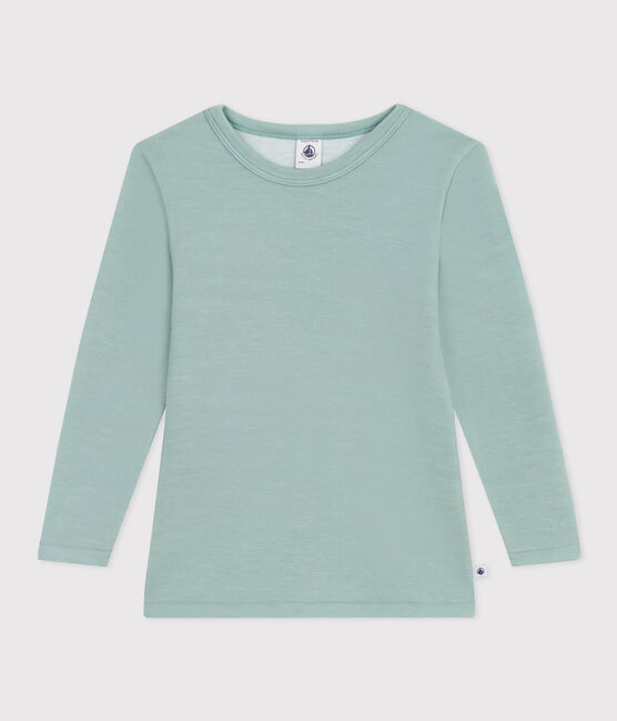 Tee shirt manches longues petite fille/petit garçon en laine et coton vert PAUL