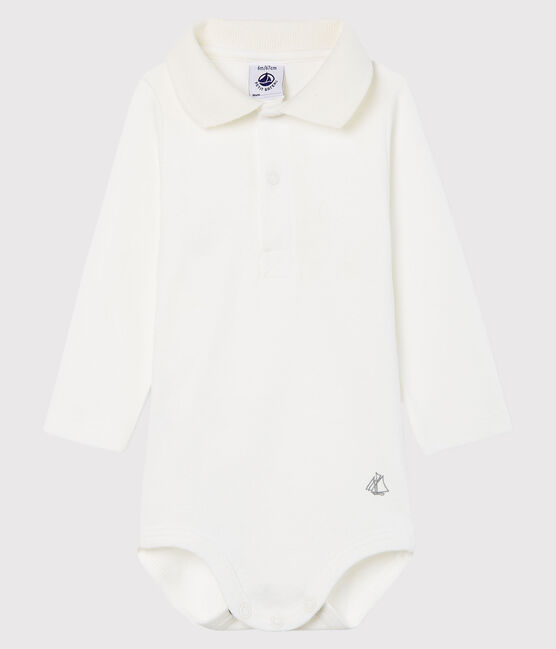 Body manches longues avec col polo bébé garçon blanc MARSHMALLOW