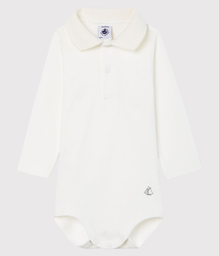 Body manches longues avec col polo b&eacute;b&eacute; gar&ccedil;on blanc