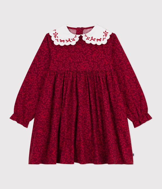 Robe enfant manches longues en flanelle imprimée rouge AMARANTE/ TERKUIT