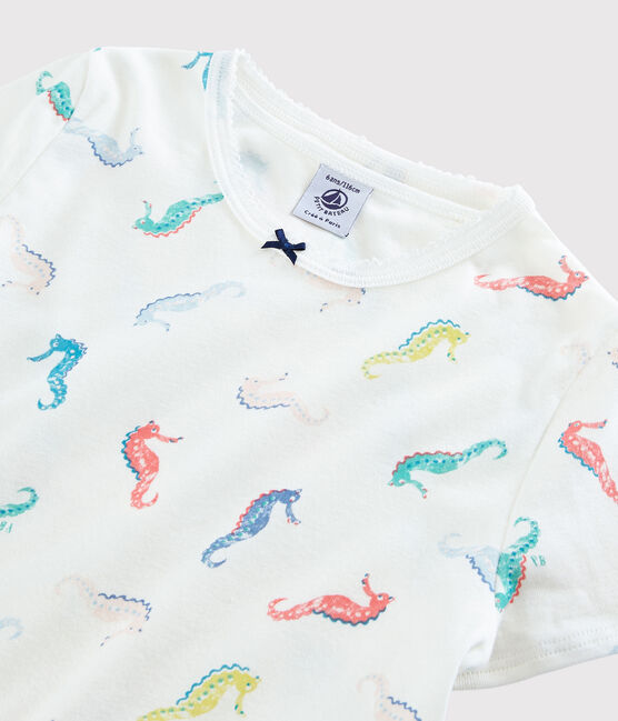 Pyjacourt imprimé hippocampes petite fille en coton blanc MARSHMALLOW/blanc MULTICO