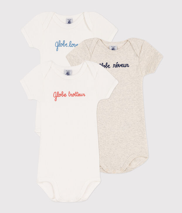 Lot de 3 bodies manches courtes globetrotteur en coton multicouleur
