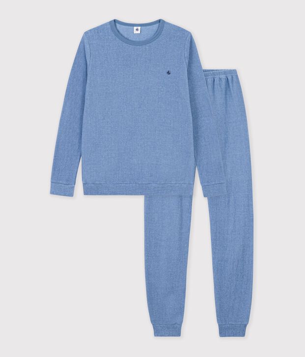 Pyjama enfant en coton &eacute;ponge uni bleu