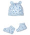 Lot bonnet naissance et chaussons bébé en tubique bleu FRAICHEUR/blanc MULTICO