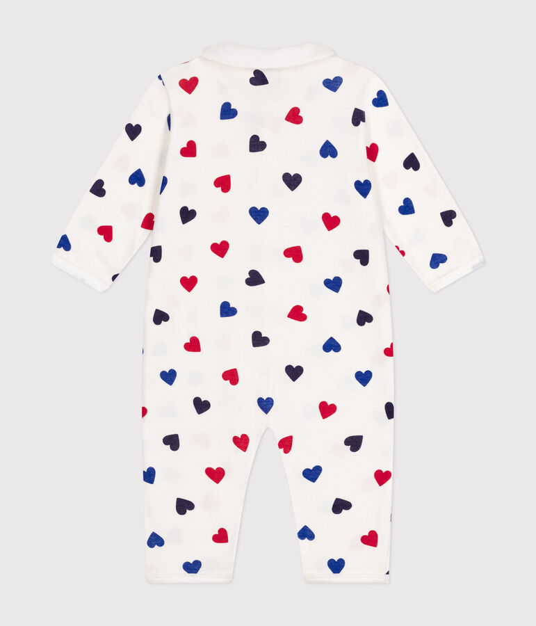 Pyjama sans pieds en coton imprim&eacute; c&oelig;urs b&eacute;b&eacute; blanc MARSHMALLOW/blanc MULTICO