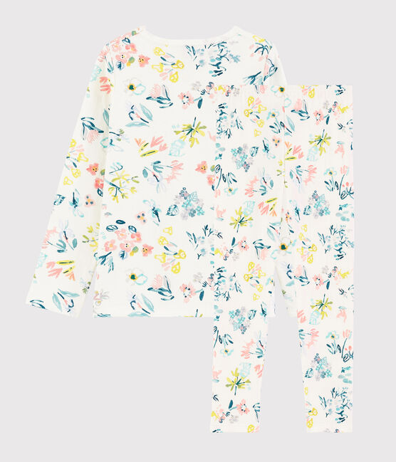 Pyjama fleurs printanières petite fille en tubique blanc MARSHMALLOW/blanc MULTICO