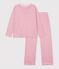 Pyjama femme en coton jambes droites &agrave; rayures rose/blanc