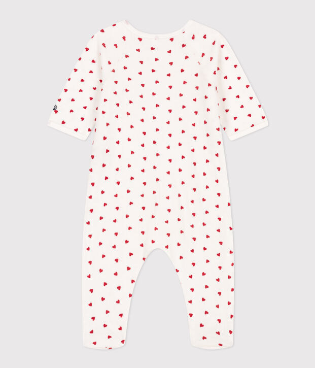Pyjama b&eacute;b&eacute; coeur en velours blanc/rouge