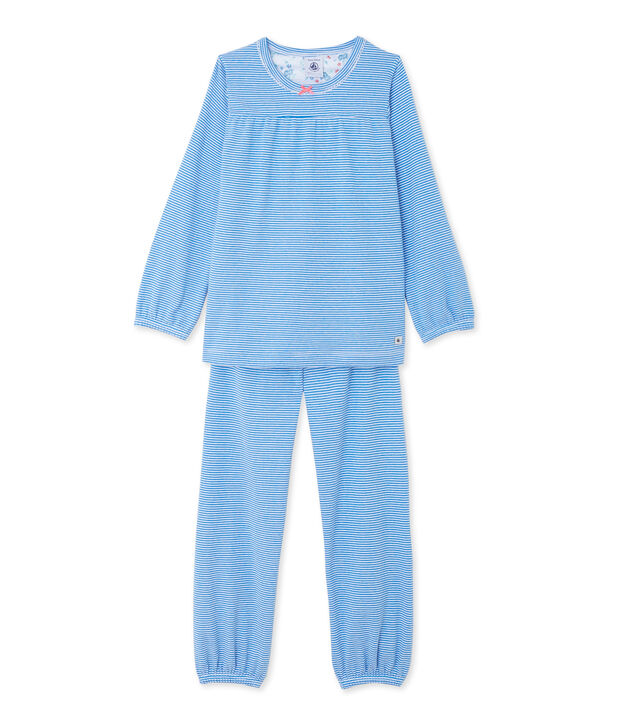 Pyjama fille ray&eacute; milleraies bleu/blanc