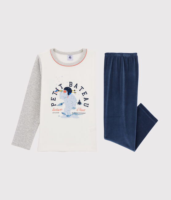 Pyjama en velours petit garçon gris BELUGA/blanc MULTICO
