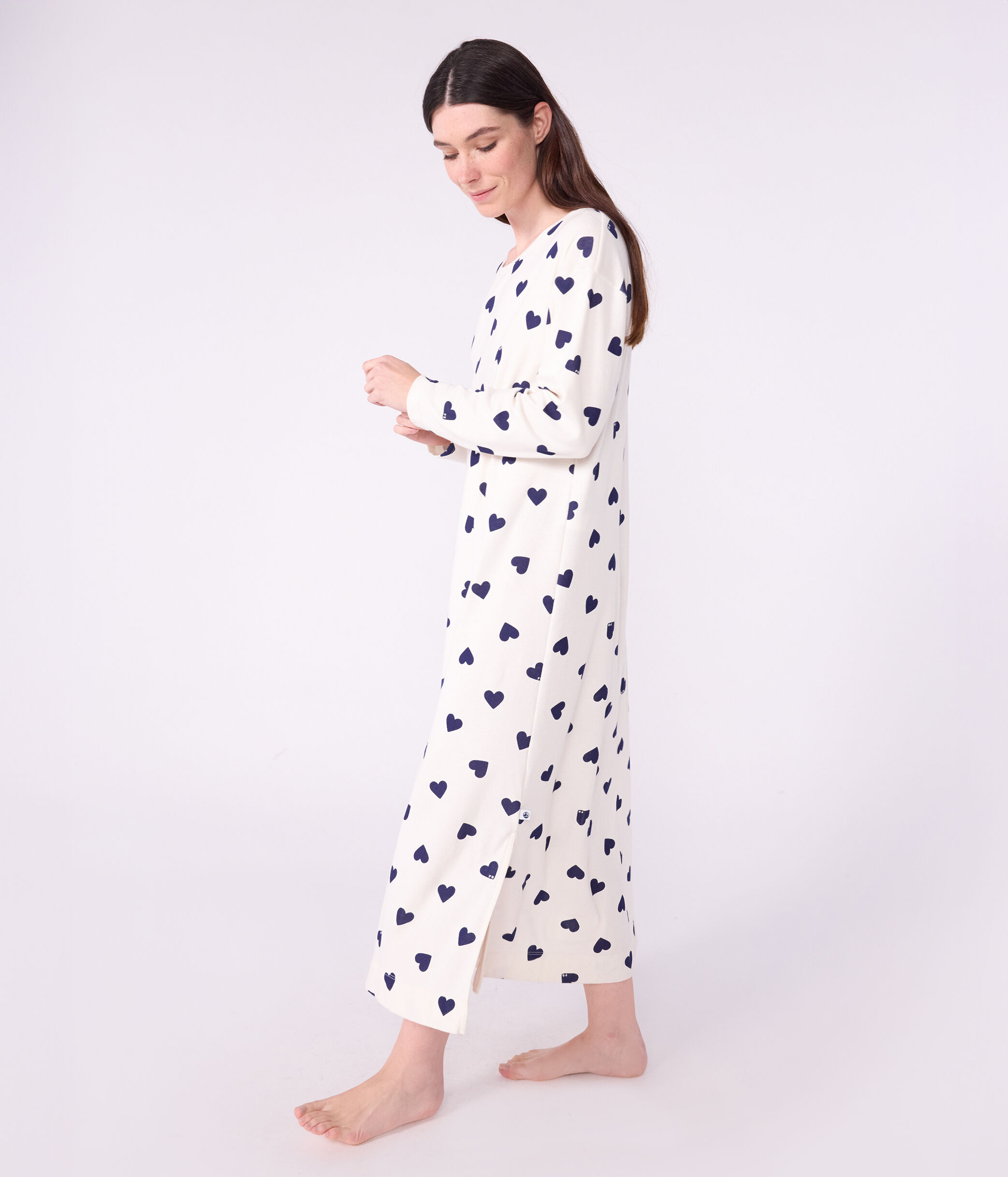 Chemise De Nuit Femme Petit Bateau Manches Longues - Côte 1x1 Rayée - Ouverture Pressions Devant - 7