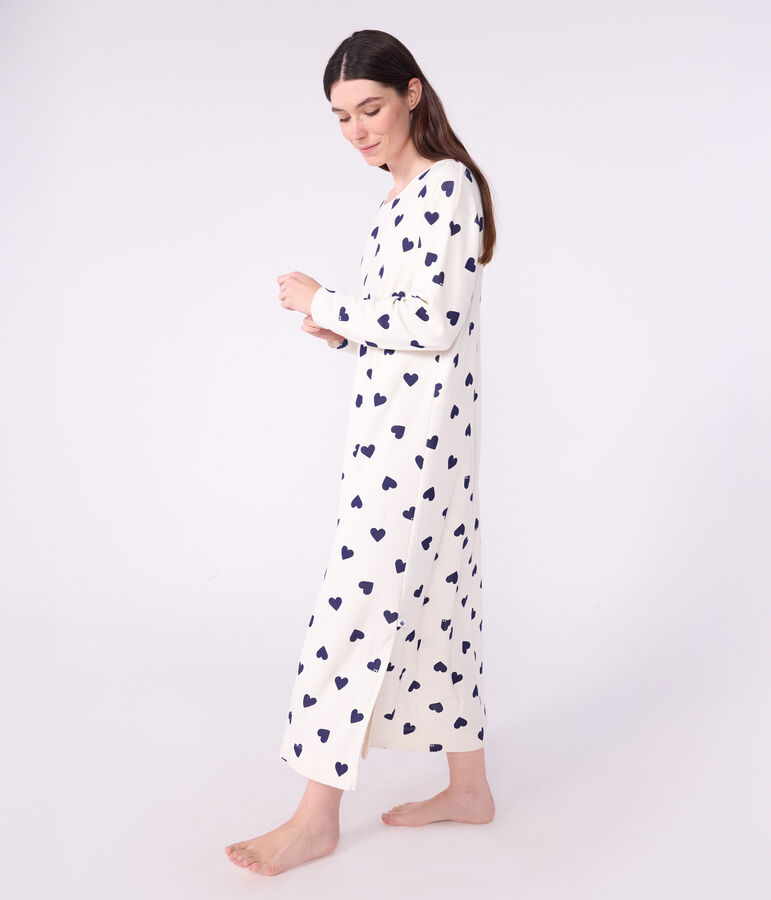 Chemise de nuit femme en coton imprim&eacute; c&oelig;ur bleu MILK/ SOIR