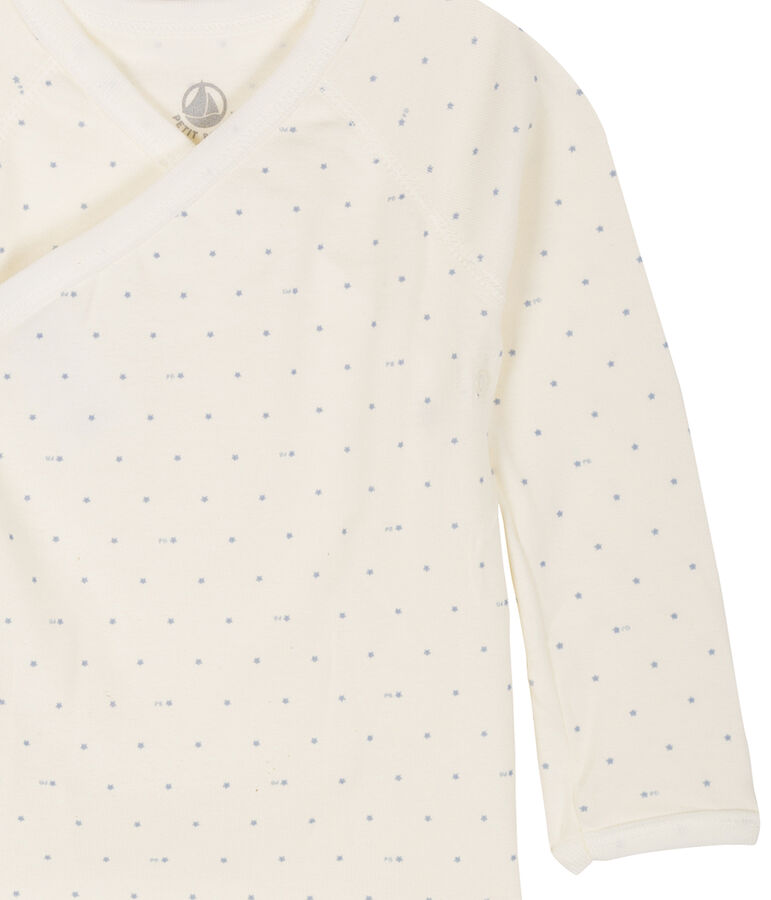 Body naissance manches longues b&eacute;b&eacute; blanc MARSHMALLOW/bleu ACIER