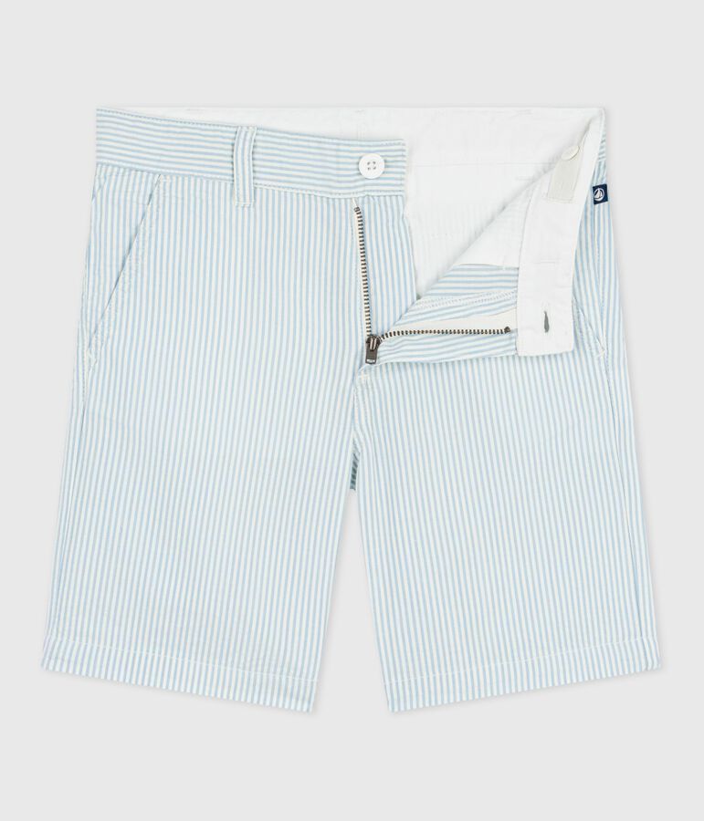 Bermuda short enfant en coton &agrave; rayures bleu MARSHMALLOW/ FLO