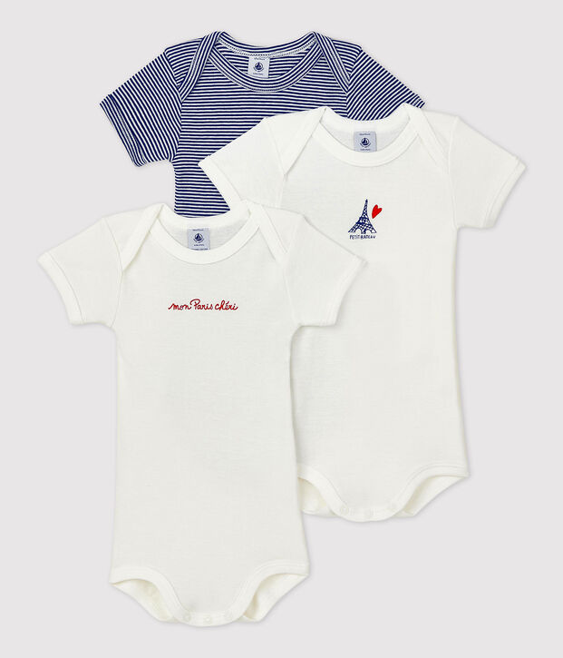 Lot de 3 bodies manches courtes Paris b&eacute;b&eacute; en coton multicouleur