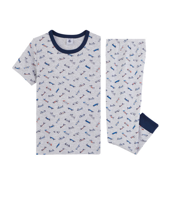 Pyjama skates petit garçon en côte gris POUSSIERE/blanc MULTICO