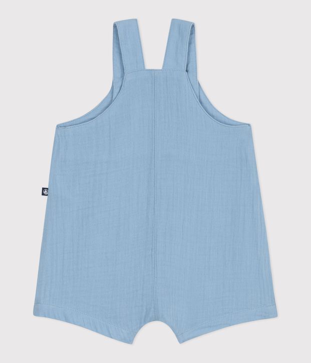 Salopette courte b&eacute;b&eacute; en gaze de coton unie bleu