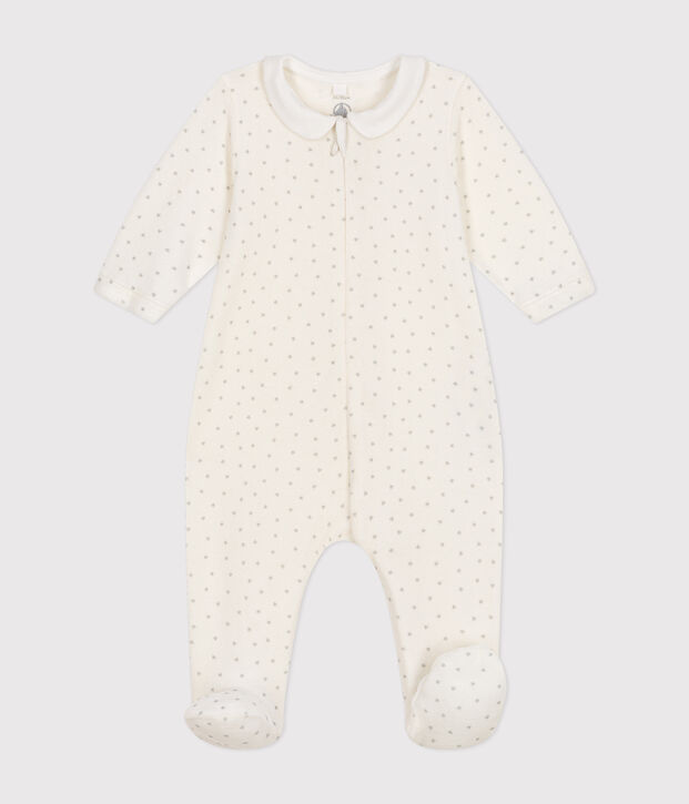 Pyjama en velours b&eacute;b&eacute; blanc/gris