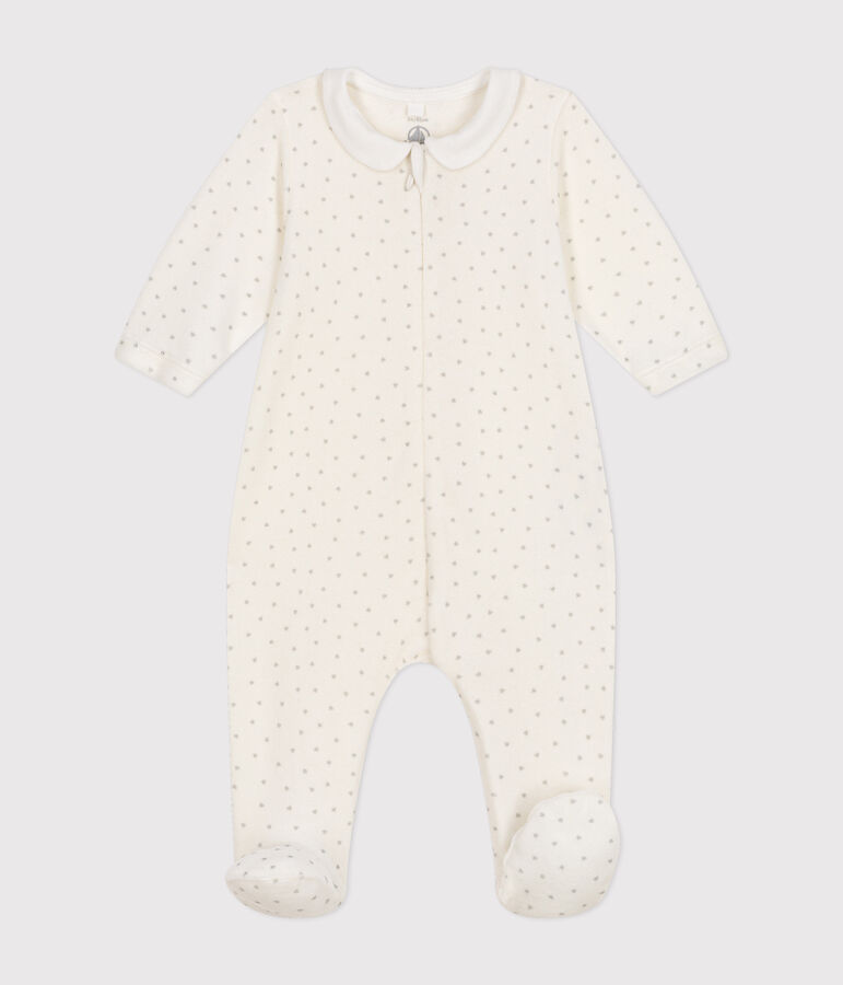 Pyjama en velours b&eacute;b&eacute; blanc MARSHMALLOW/gris GRIS