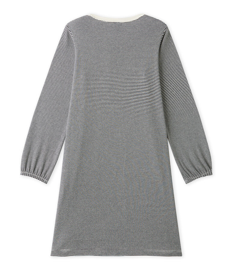 Chemise de nuit fille en milleraies bleu/blanc