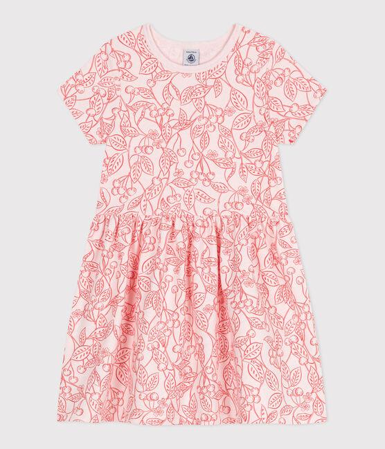 Robe enfant en coton manches courtes imprimé rose FLEUR/ SPI