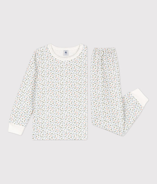 Pyjama fleur petite fille en molleton blanc/multicouleur
