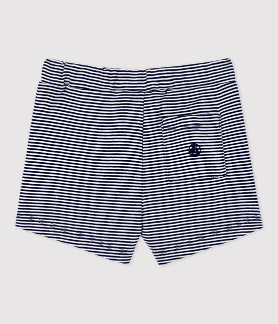 Short rayé milleraies en coton bio bébé bleu SMOKING/blanc MARSHMALLOW